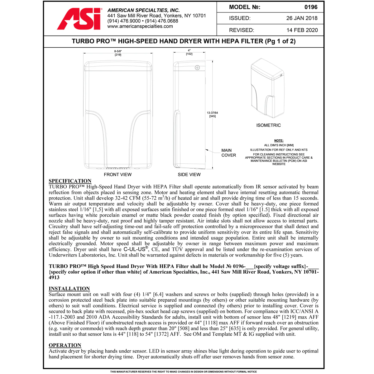 ASI 0196-2-93 Automatic Hand Dryer, 208-240 Volt, Surface-Mounted, Steel - Image 3