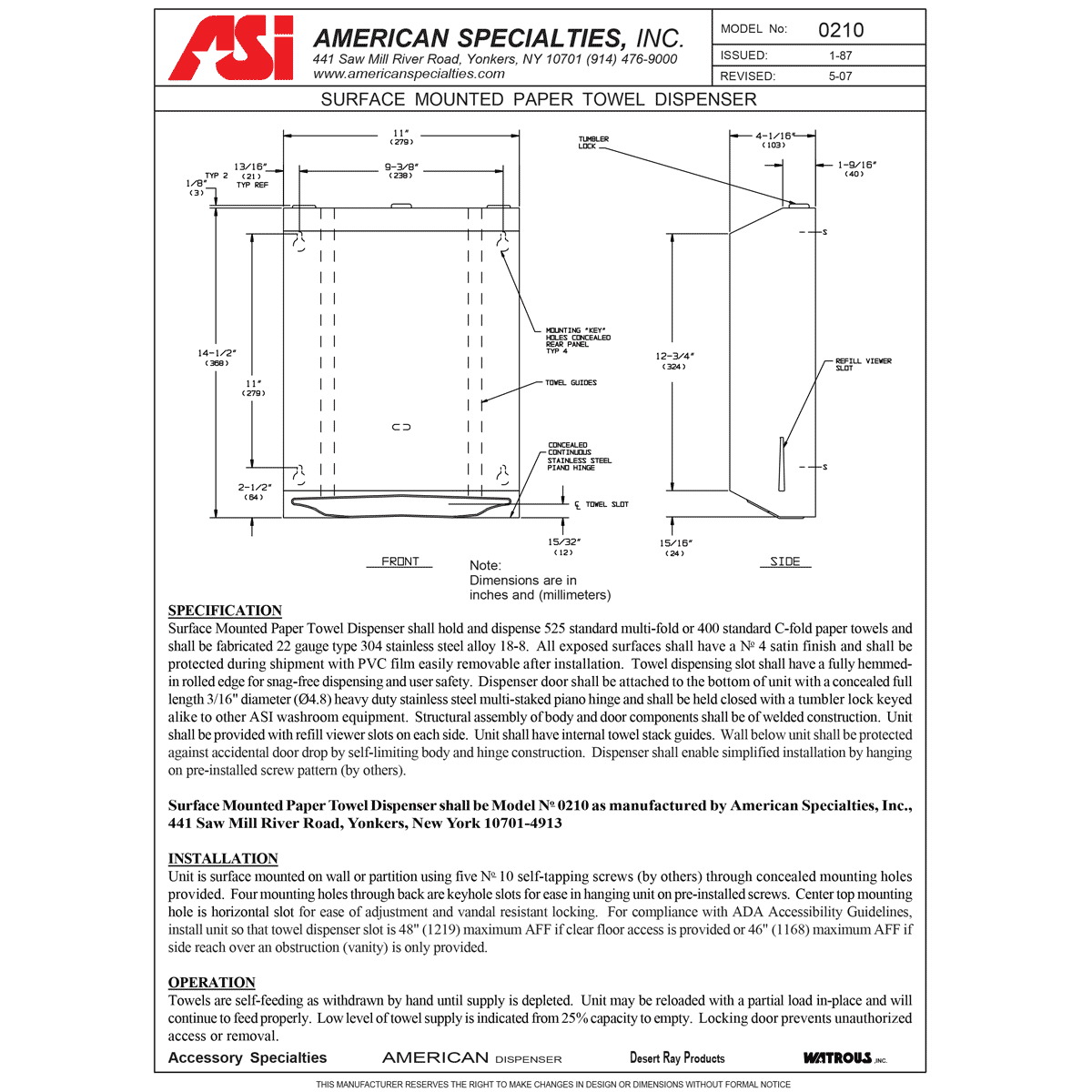 ASI 0210 Commercial Paper Towel Dispenser, Surface-Mounted, Stainless Steel - Image 5
