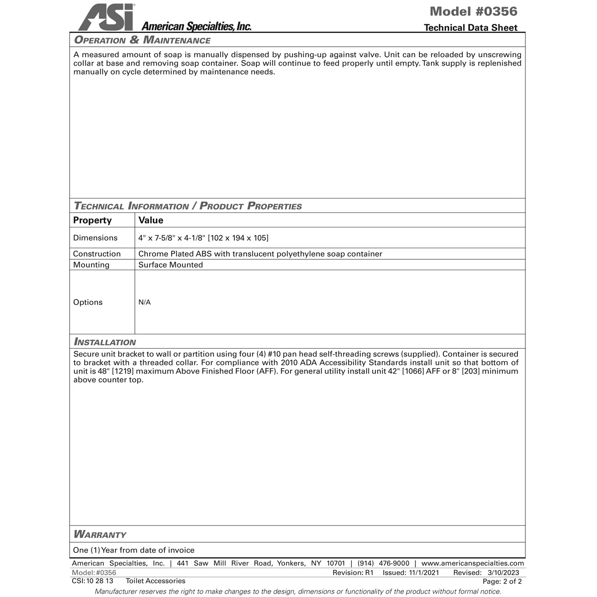 ASI 0356 Commercial Liquid Soap Dispenser, Surface-Mounted, Manual-Push, Plastic - 24 Oz - Image 5