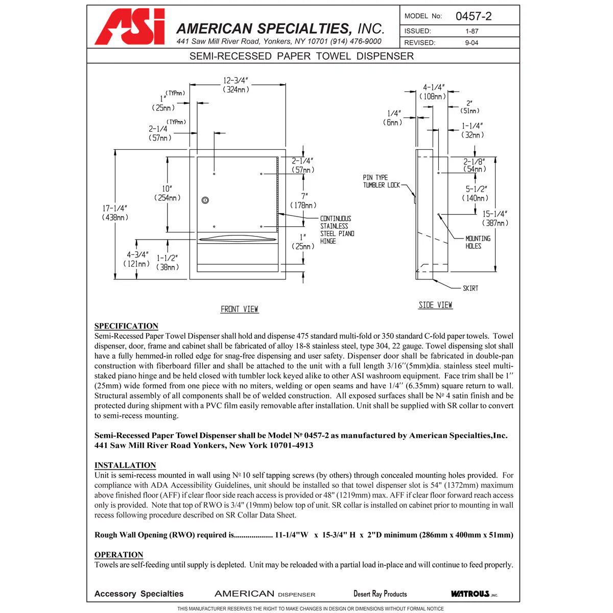 ASI 0457-2 Commercial Paper Towel Dispenser, Semi-Recessed-Mounted, Stainless Steel - Image 4