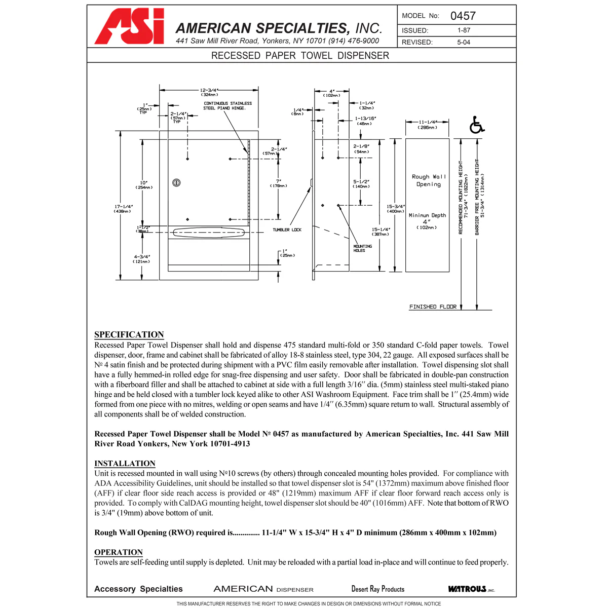 ASI 0457 Commercial Paper Towel Dispenser, Recessed-Mounted, Stainless Steel - Image 3