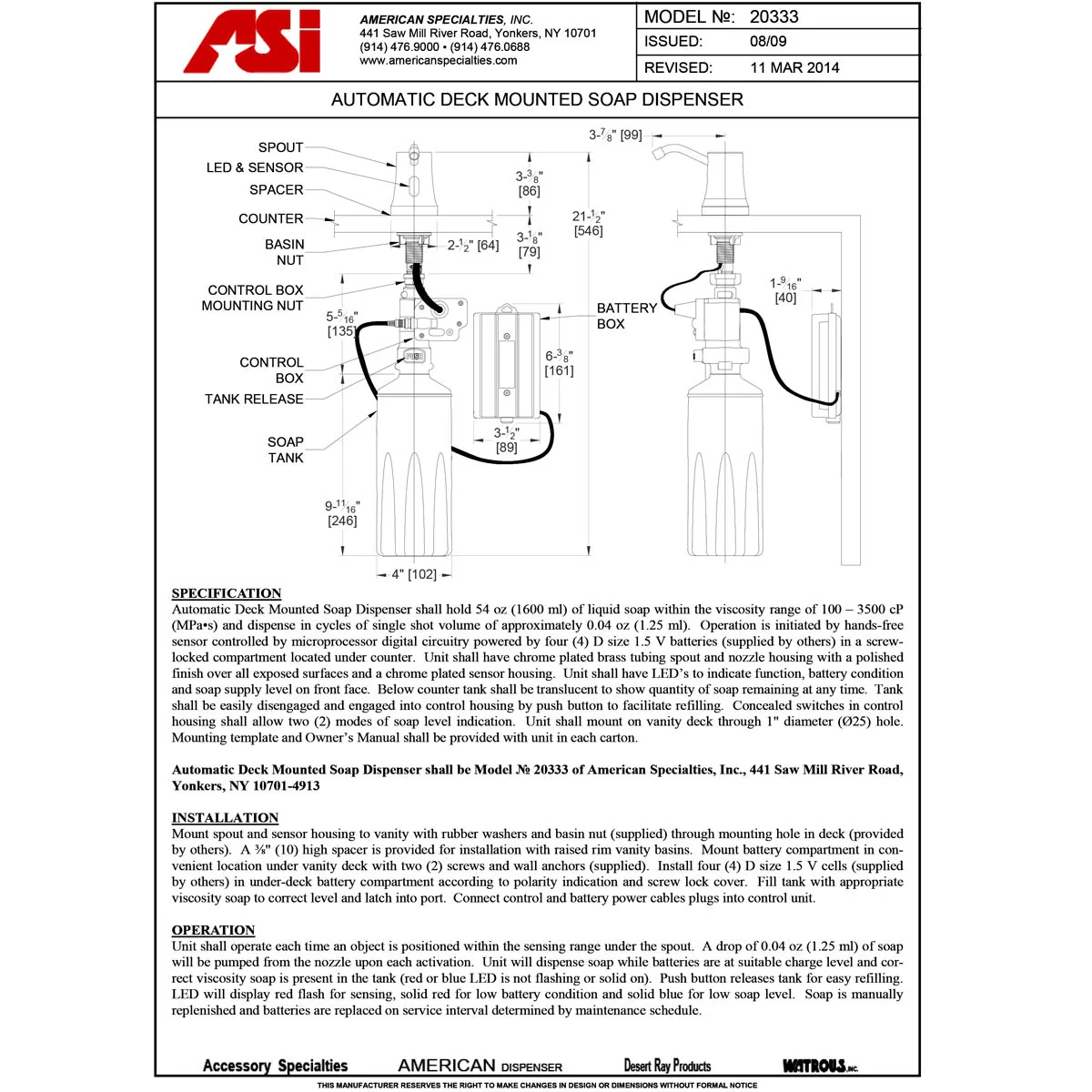 ASI 20333 Commercial Liquid Soap Dispenser, Deck Mounted, Chrome Plated Brass, Touch-Free - 6" Spout Length - Image 7