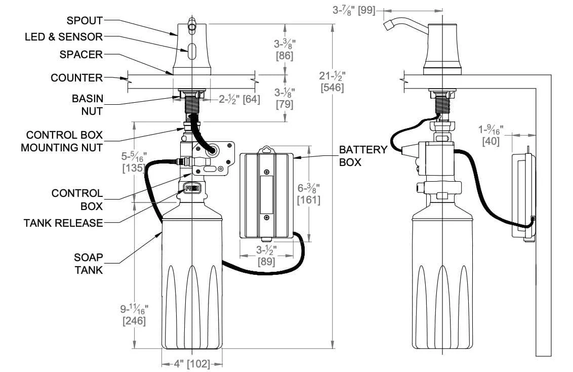 ASI 20333 Commercial Liquid Soap Dispenser, Deck Mounted, Chrome Plated Brass, Touch-Free - 6" Spout Length - Image 8