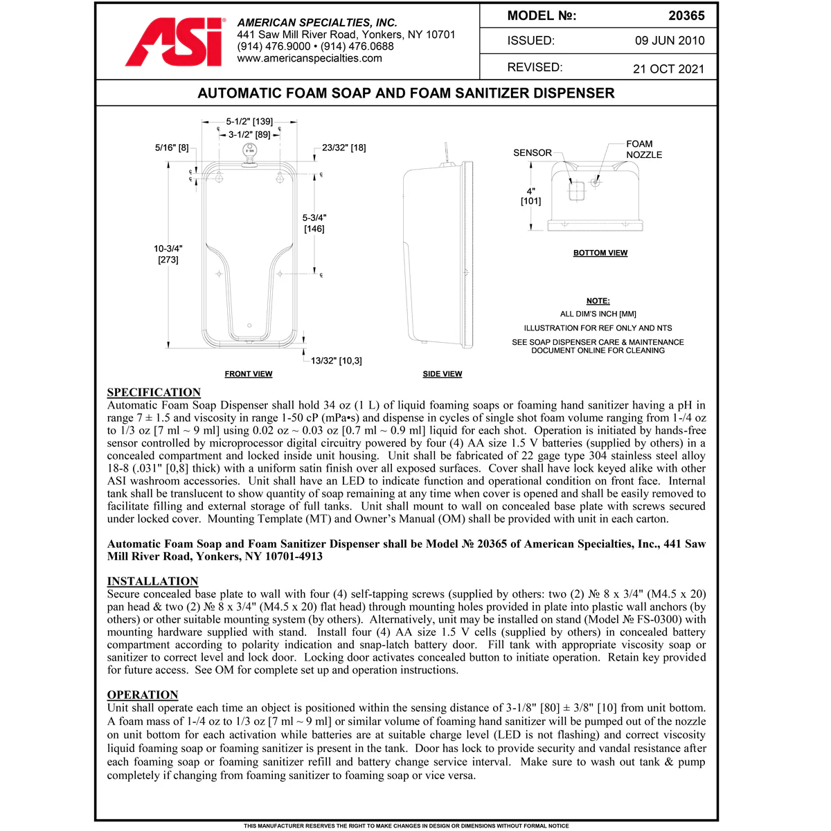 ASI 20365 Commercial Foam Soap Dispenser, Roval-Surface-Mounted, Touch-Free, Stainless Steel - 33.8 Oz - Image 5