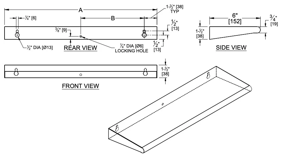 ASI 20692-660 Commercial Heavy-Duty Bathroom Shelf, 6" D x 60" L, Roval-Surface-Mounted, Stainless Steel - Image 4