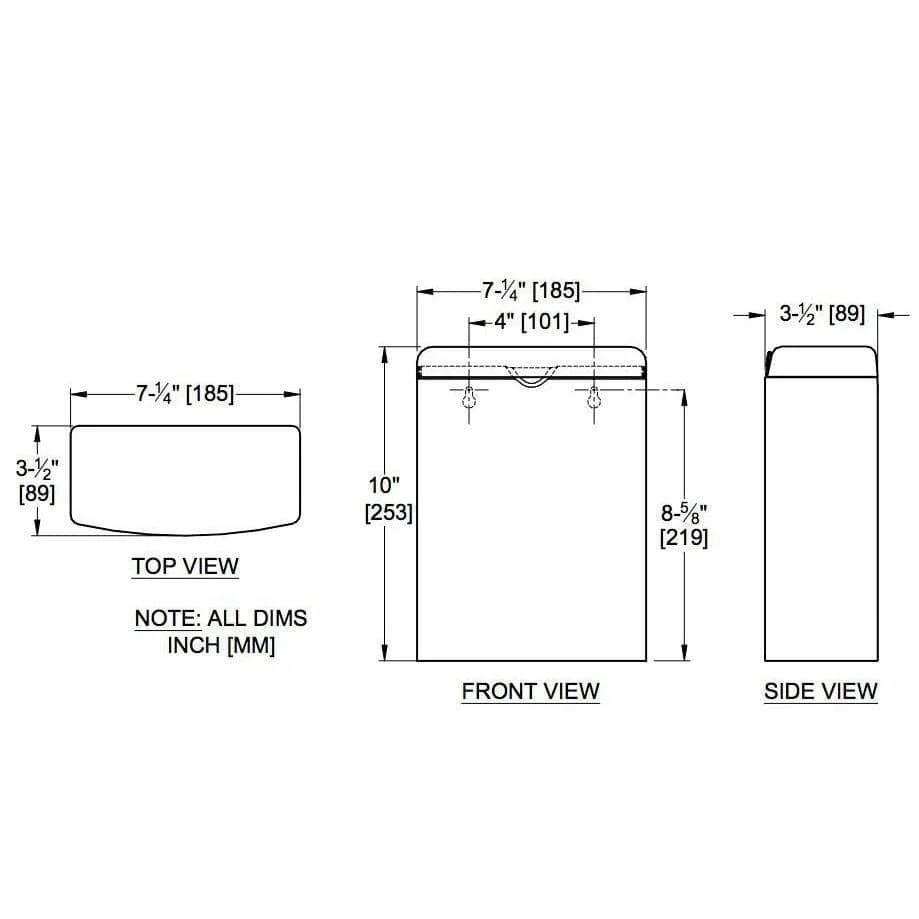 ASI 20852 Commercial Restroom Sanitary Napkin Disposal, Roval-Surface-Mounted, Stainless Steel - Image 5
