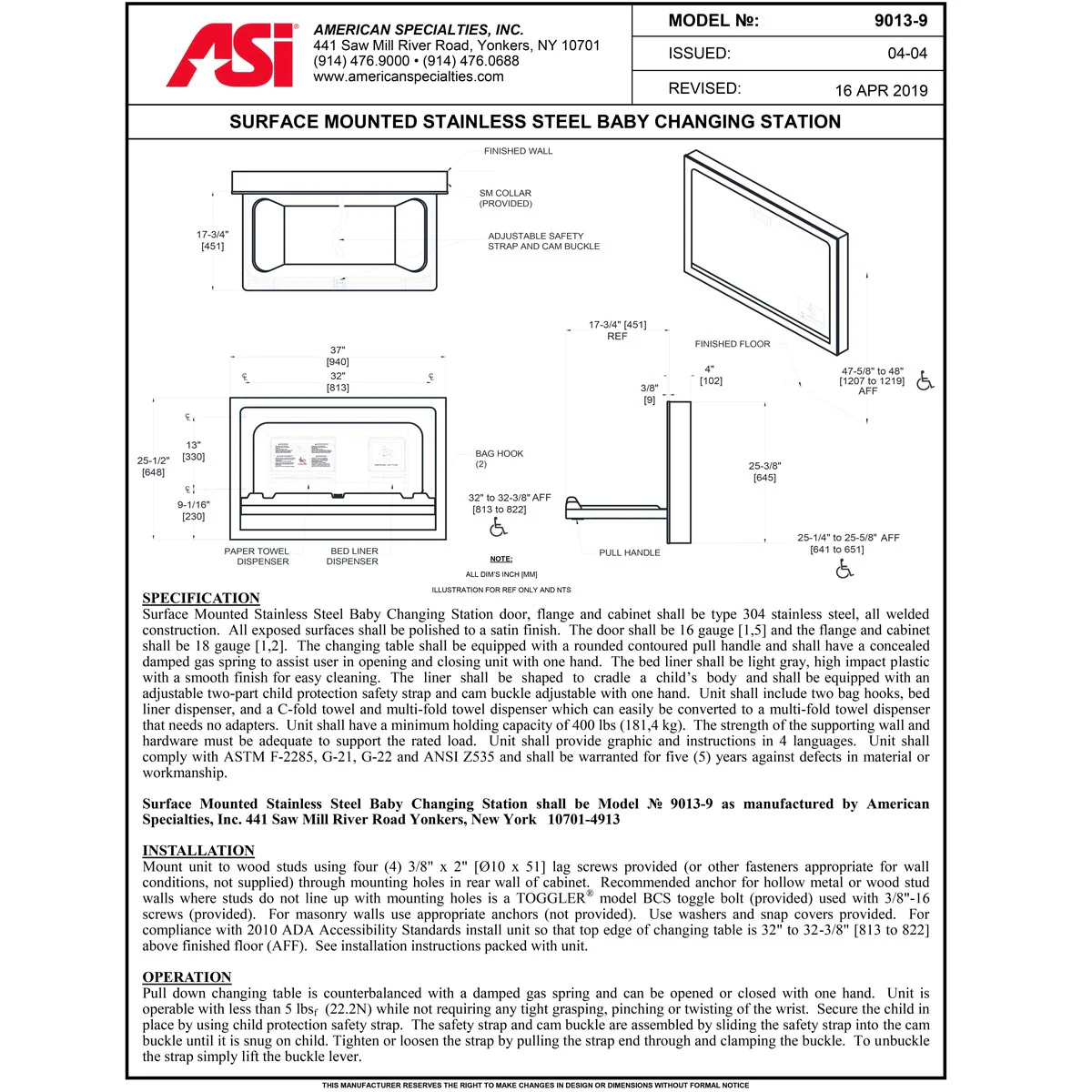 ASI 9013-9 Baby Changing Station, Surface-Mounted, Stainless Steel - Image 3