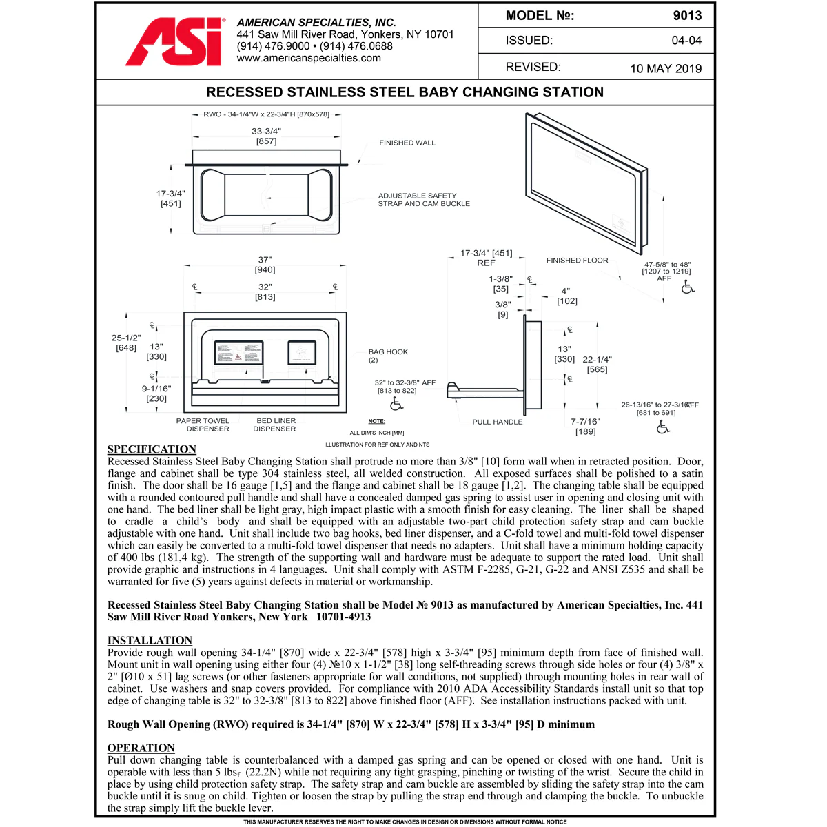 ASI 9013 Baby Changing Station, Recessed-Mounted, Stainless Steel - Image 3