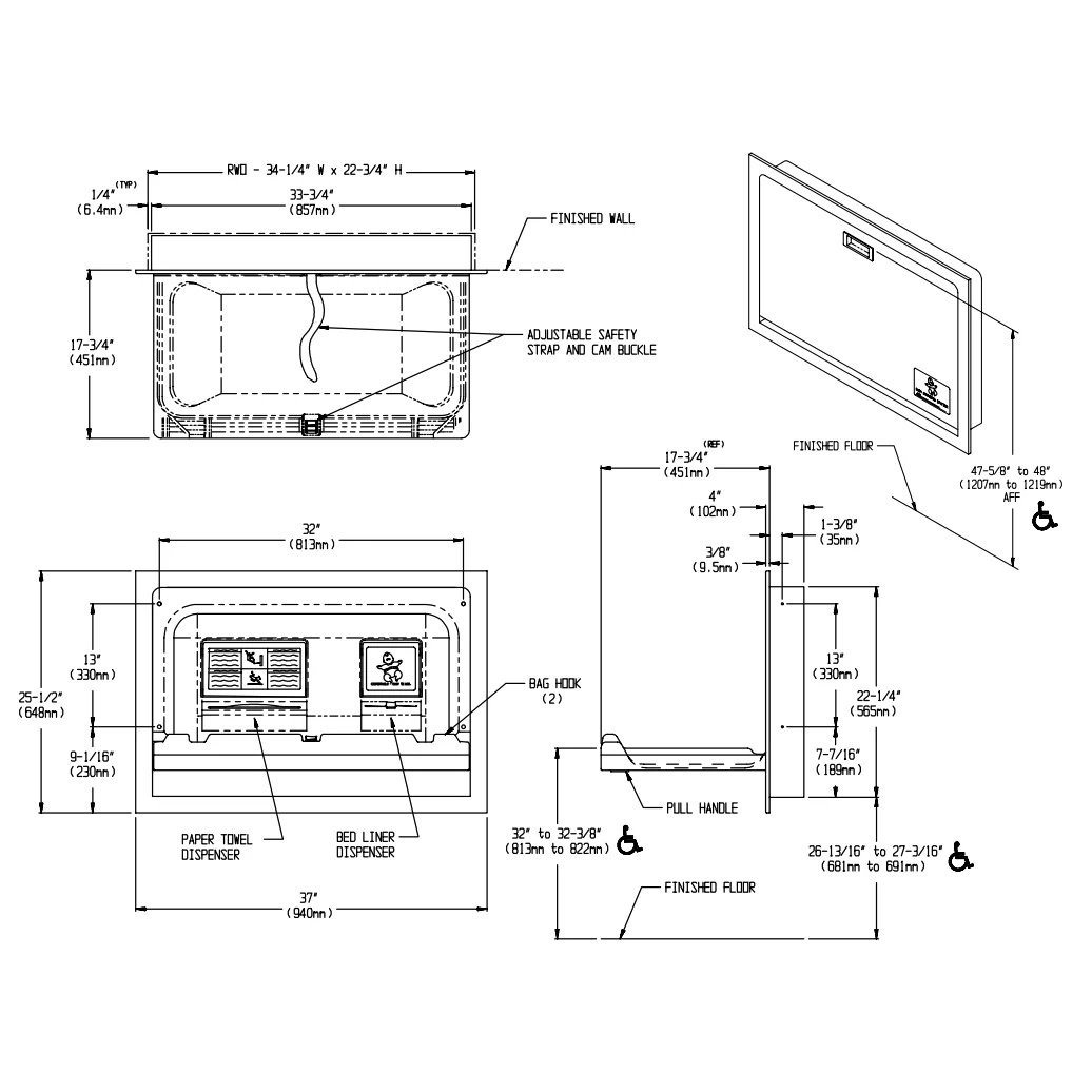 ASI 9013 Baby Changing Station, Recessed-Mounted, Stainless Steel - Image 6