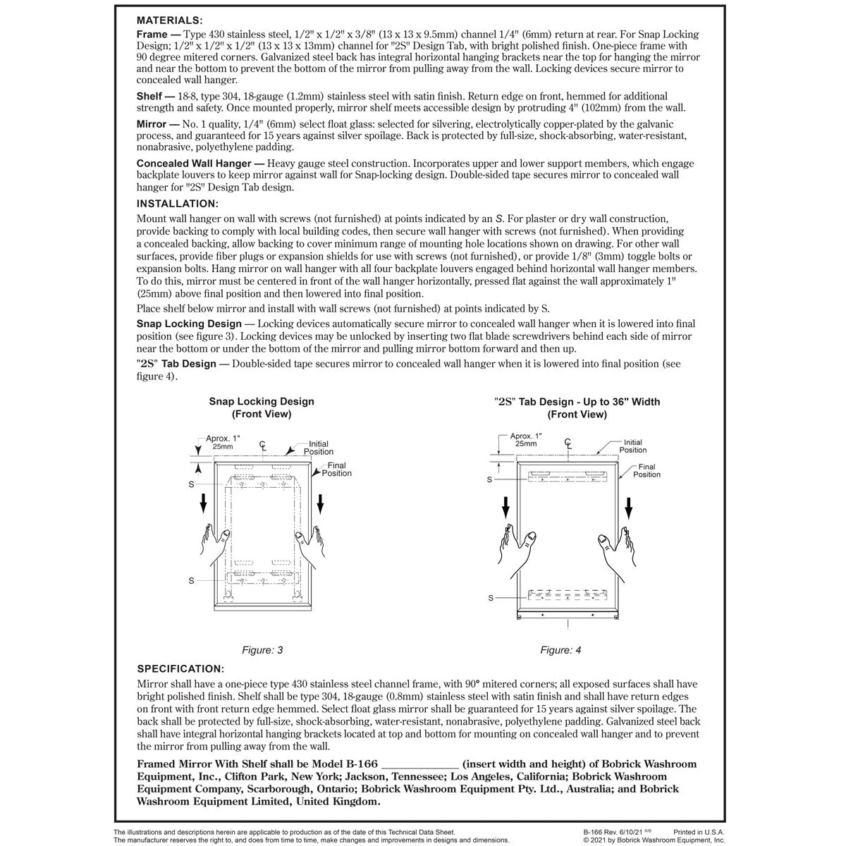 Bobrick B-166 1836 (18 x 36) Public Restroom Mirror Shelf, Channel Frame, 18" W x 36" H, Stainless Steel w/ Bright-Polished Finish - Image 6