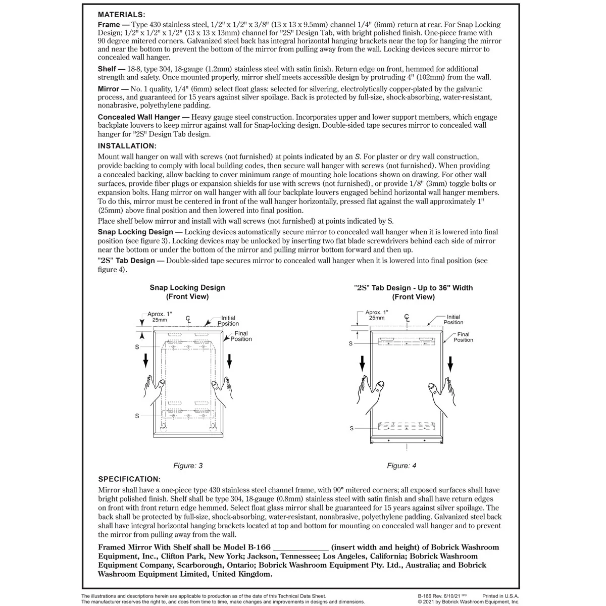 Bobrick B-166-2436 (24 x 36) Public Restroom Mirror Shelf, Channel Frame, Stainless Steel w/ Bright-Polished Finish, 24"W x 36"H - Image 6