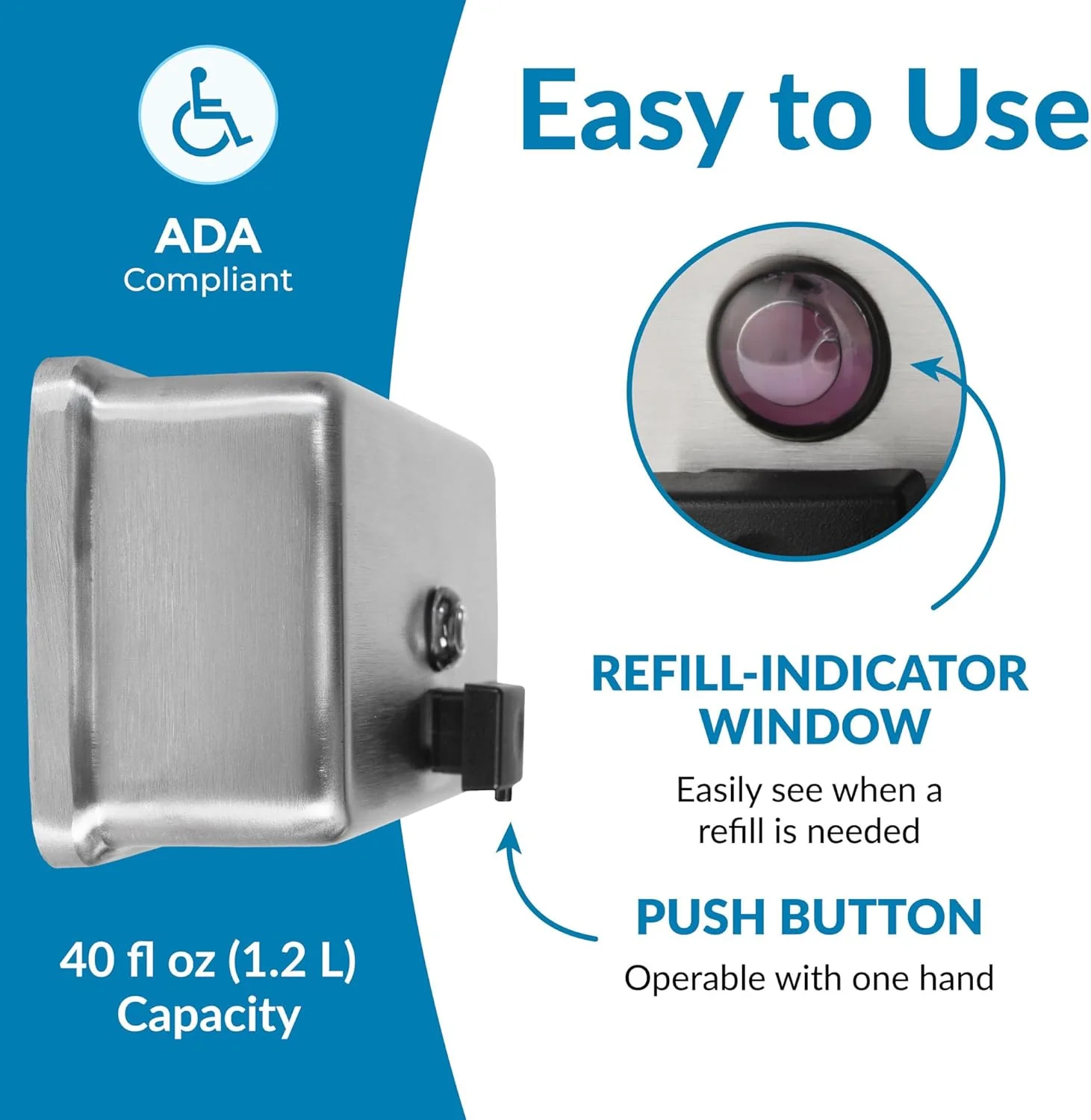 Bobrick B-2112 Commercial Liquid Soap Dispenser, Surface-Mounted, Manual-Push, Stainless Steel - 40 Oz - Image 14