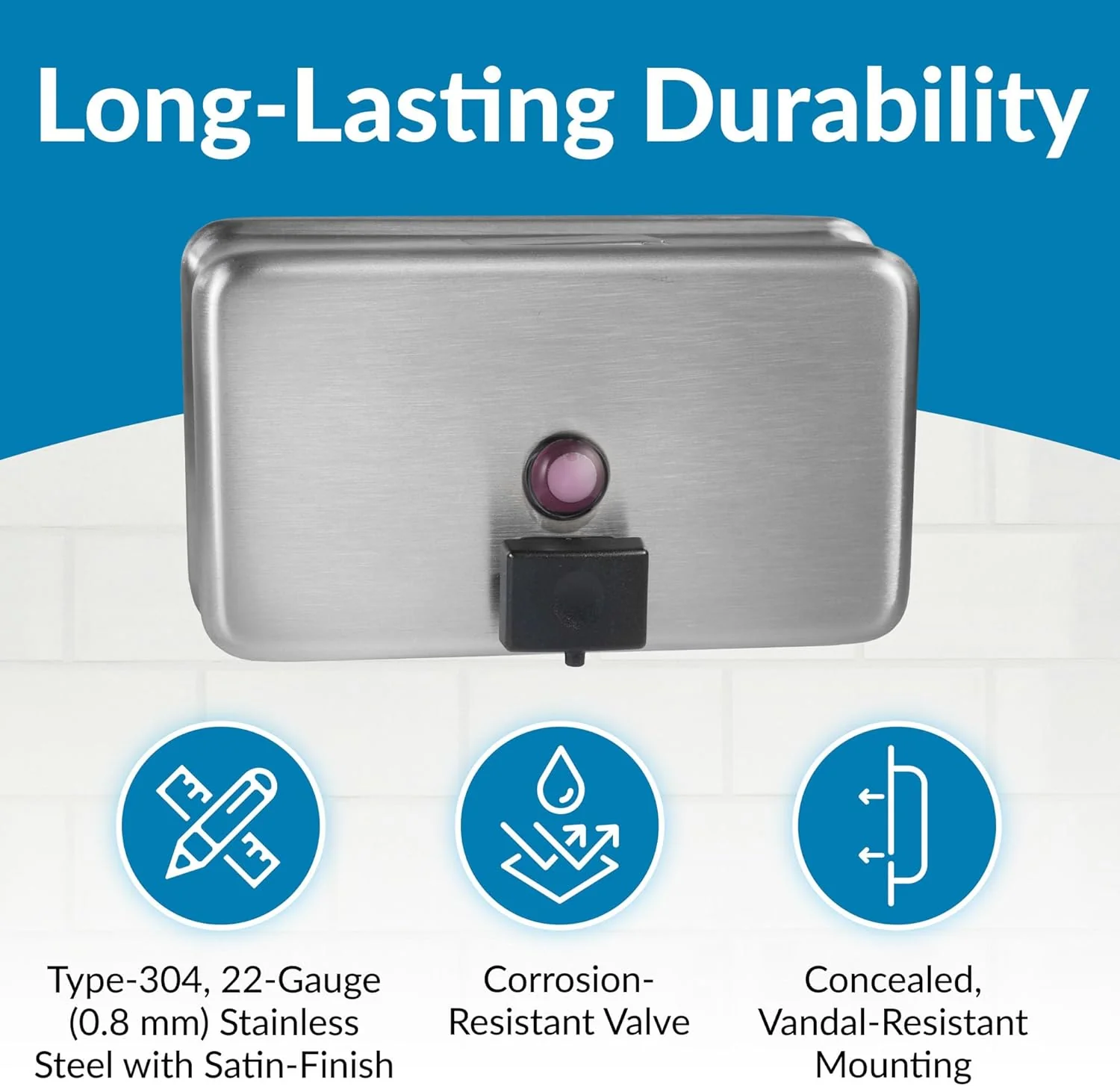 Bobrick B-2112 Commercial Liquid Soap Dispenser, Surface-Mounted, Manual-Push, Stainless Steel - 40 Oz - Image 15