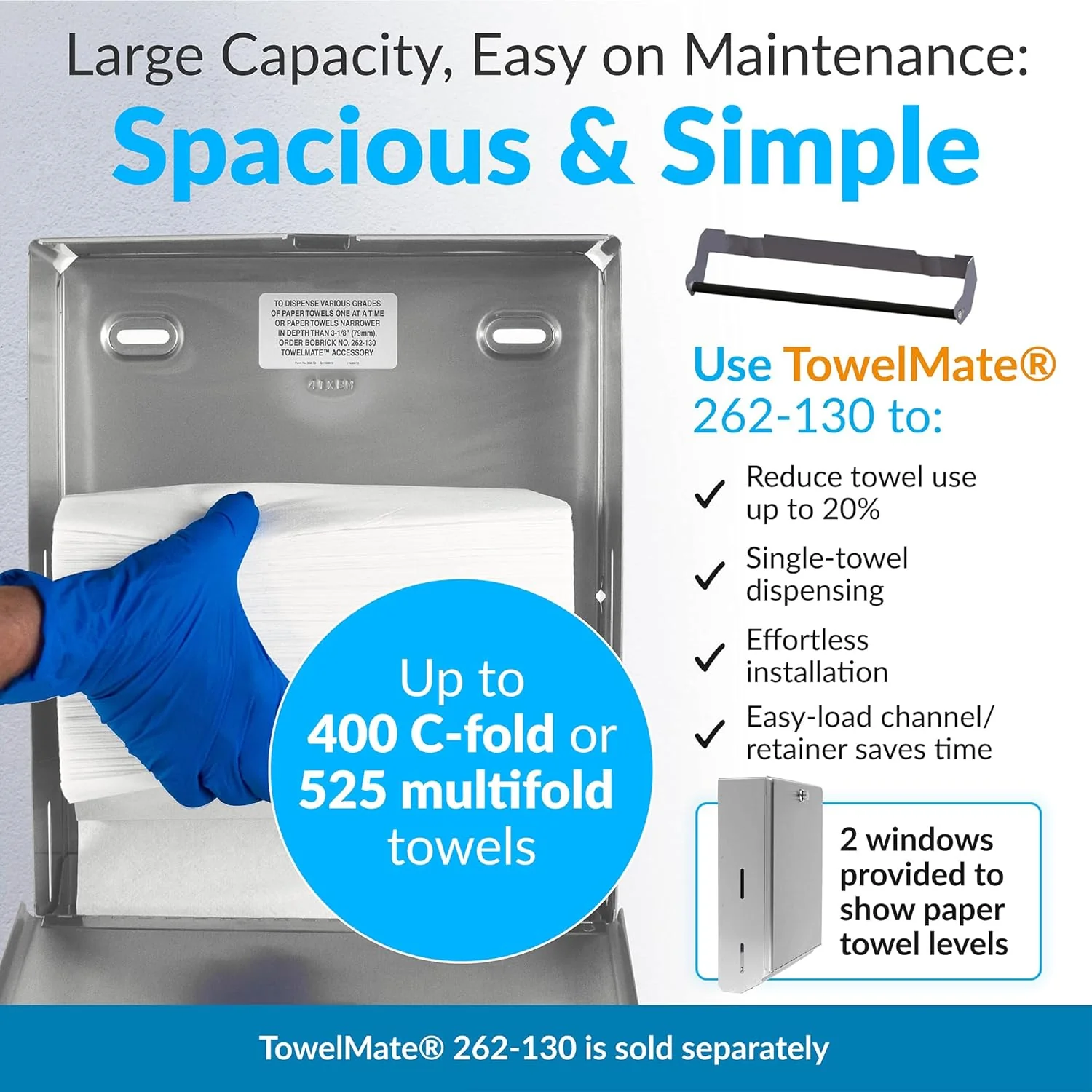 Bobrick B-2620 Commercial Paper Towel Dispenser, Surface-Mounted, Stainless Steel - Image 25