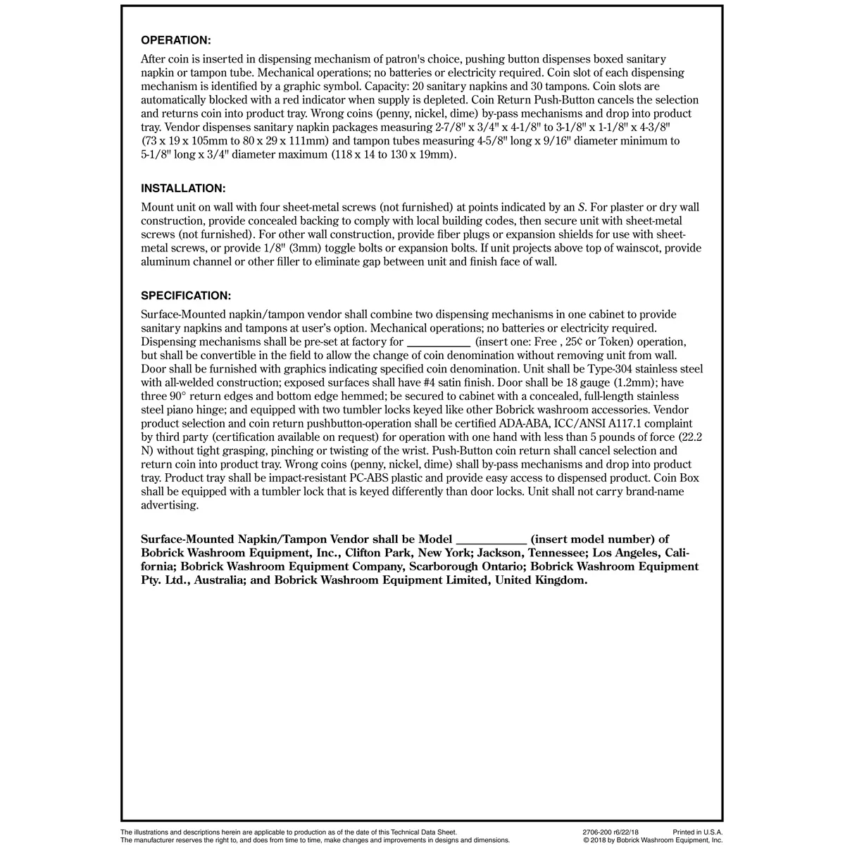 Bobrick B-2706 25 Commercial Restroom Sanitary Napkin/ Tampon Dispenser, 25 Cents, Surface-Mounted, Stainless Steel - Image 4