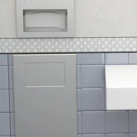 Bobrick B-35633 Commercial Restroom Sanitary Waste Bin, 11 L, Recessed-Mounted, 14-1/8" W x 28-1/8" H, 4-7/16" D, Stainless Steel - Image 4