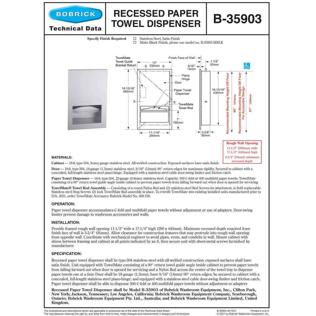 Bobrick B-35903 Commercial Paper Towel Dispenser, Recessed-Mounted, Stainless Steel - Image 4