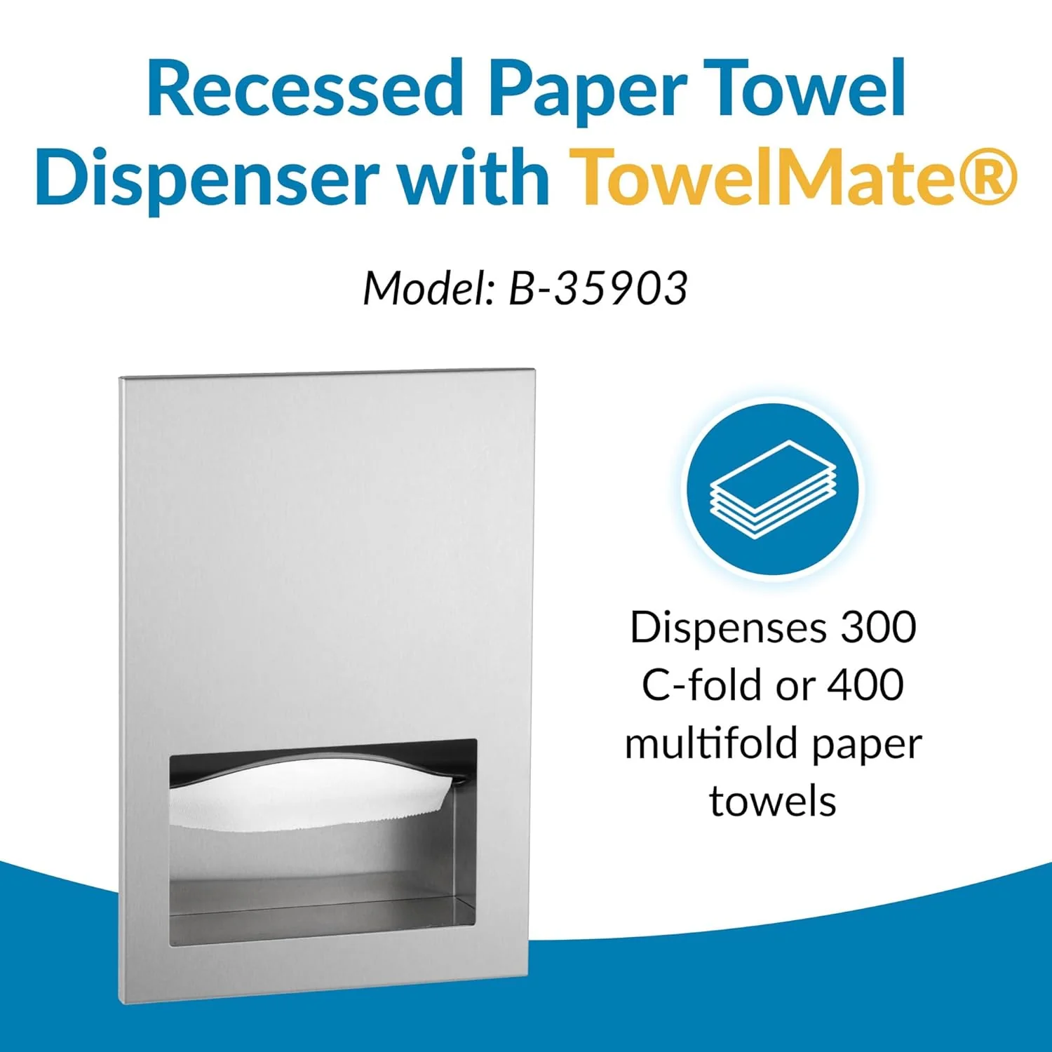 Bobrick B-35903 Commercial Paper Towel Dispenser, Recessed-Mounted, Stainless Steel - Image 7