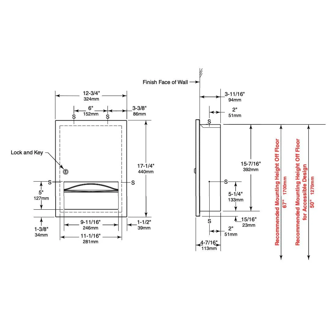 Bobrick B-359033 Commercial Paper Towel Dispenser, Recessed-Mounted, Stainless Steel - Image 4