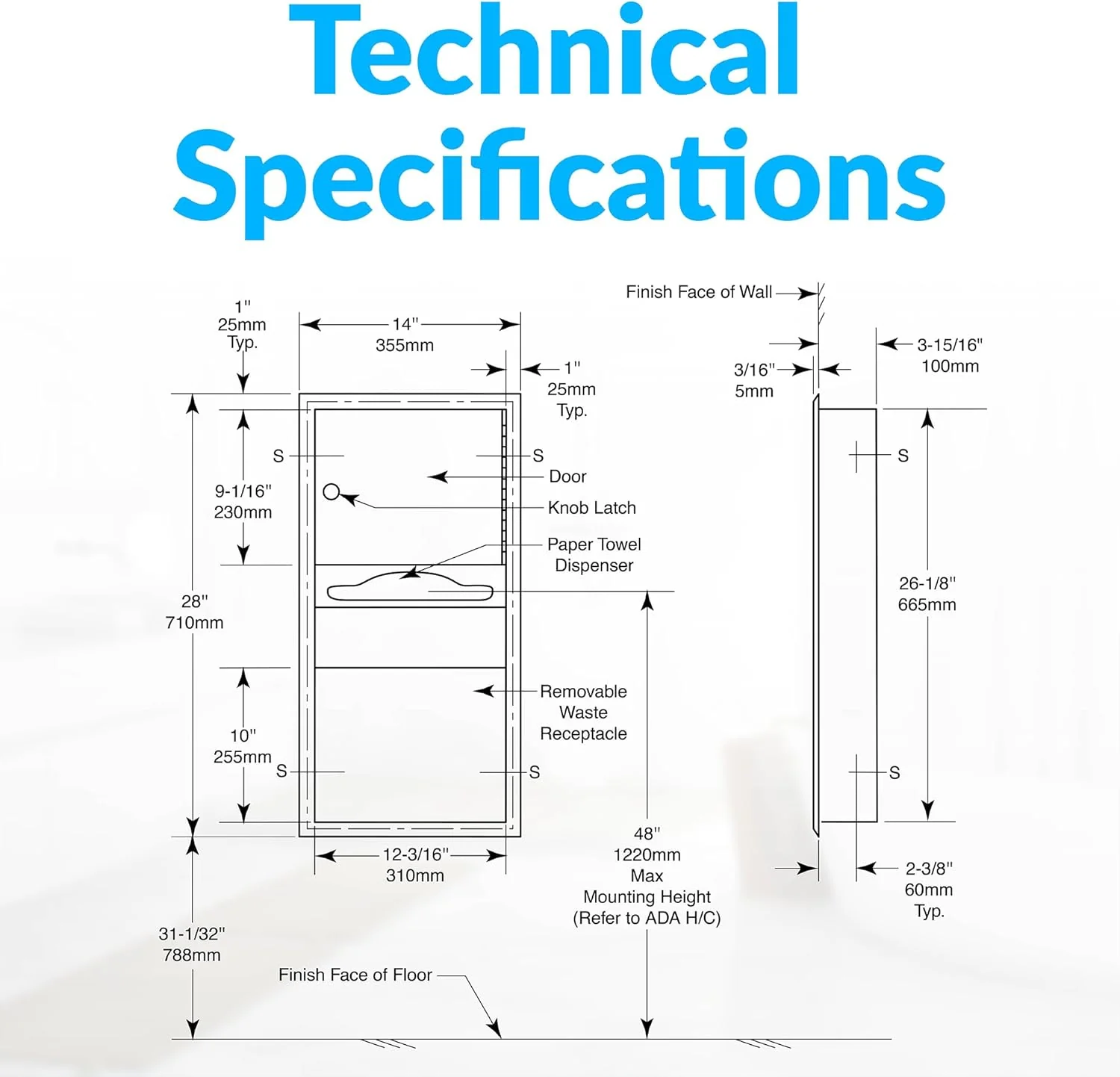 Bobrick B-369 Combination Commercial Paper Towel Dispenser/Waste Receptacle, Recessed-Mounted, Stainless Steel - Image 10