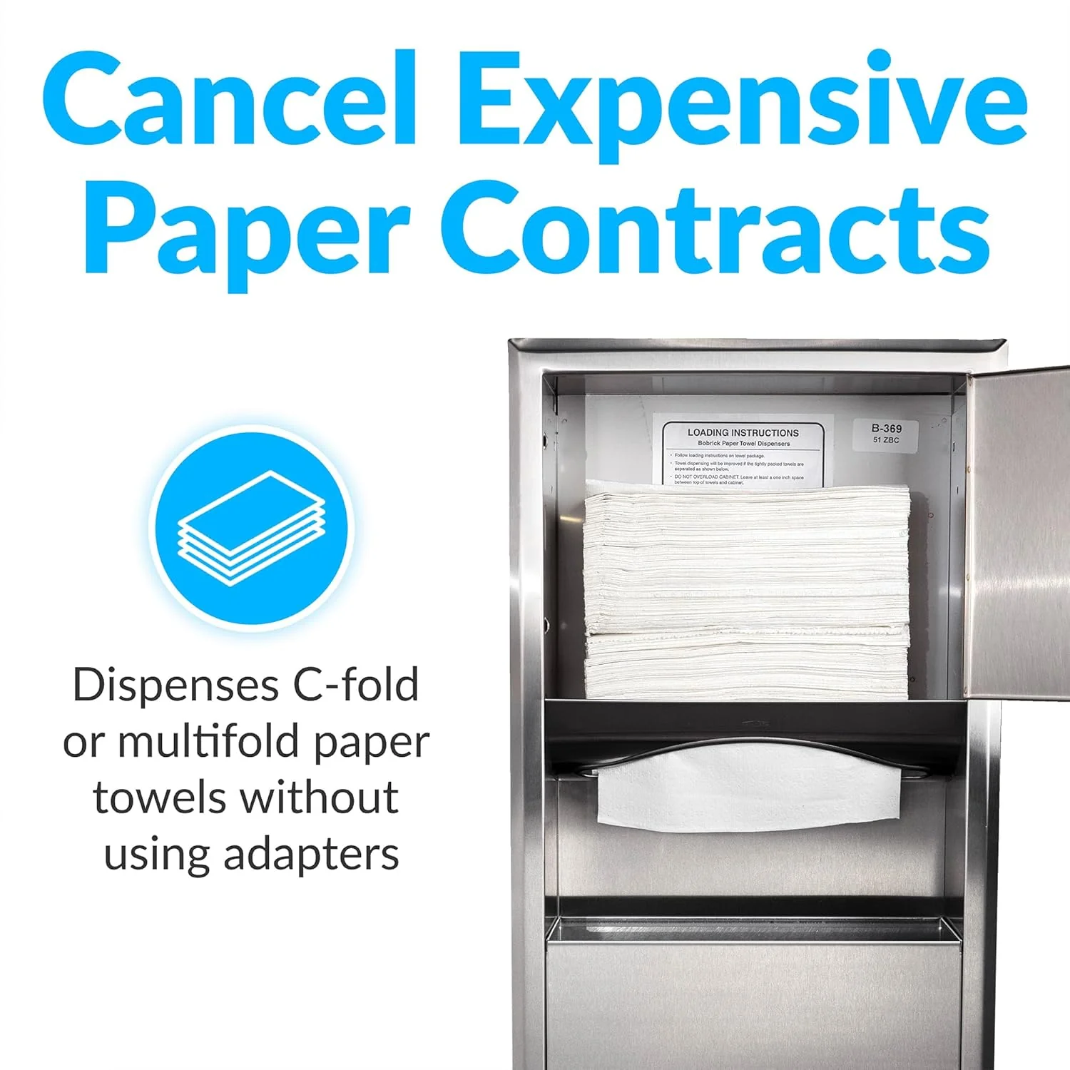 Bobrick B-369 Combination Commercial Paper Towel Dispenser/Waste Receptacle, Recessed-Mounted, Stainless Steel - Image 12