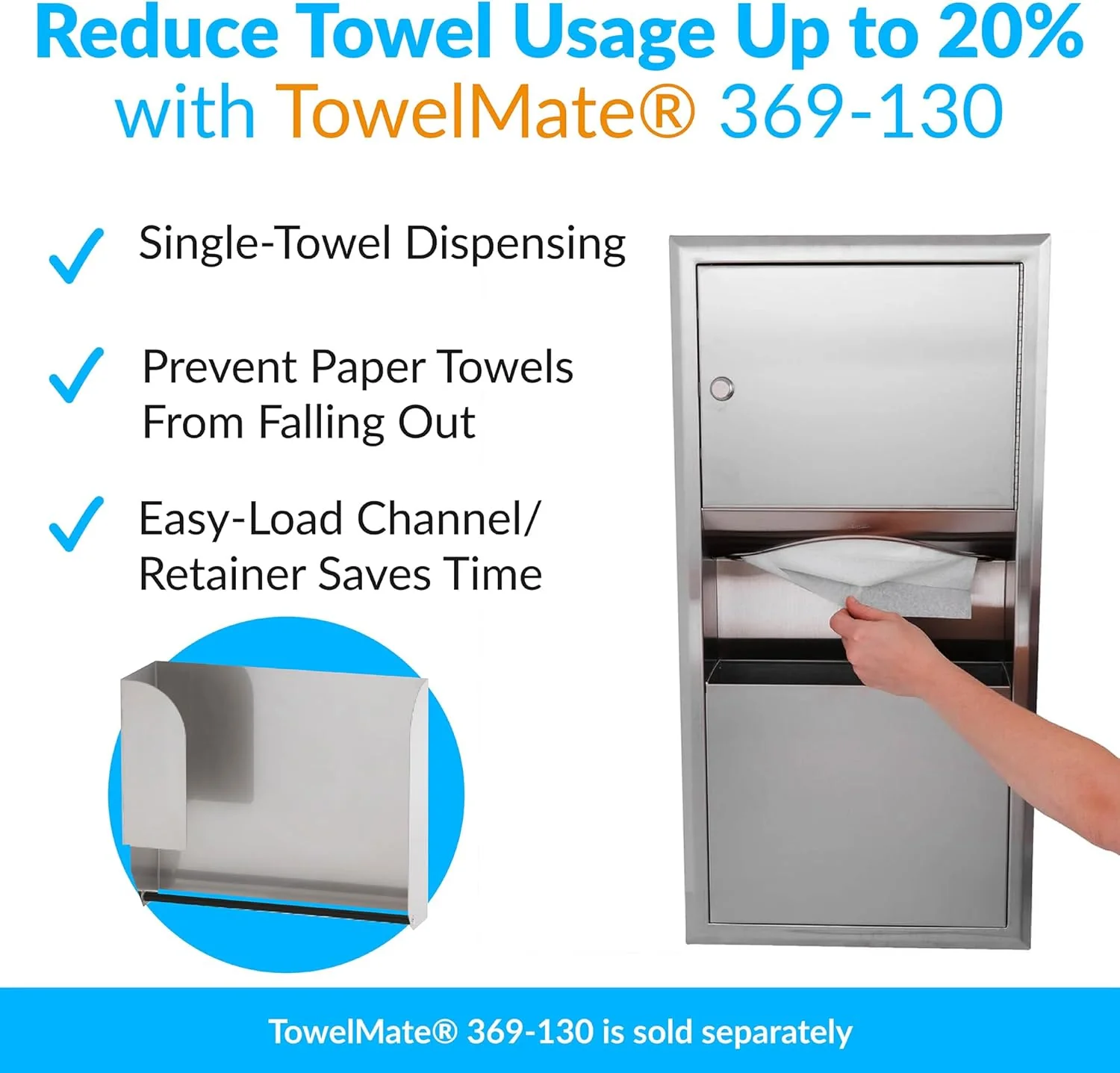 Bobrick B-369 Combination Commercial Paper Towel Dispenser/Waste Receptacle, Recessed-Mounted, Stainless Steel - Image 16