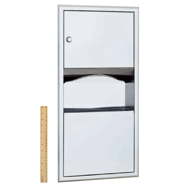 Bobrick B-369 Combination Commercial Paper Towel Dispenser/Waste Receptacle, Recessed-Mounted, Stainless Steel - Image 3