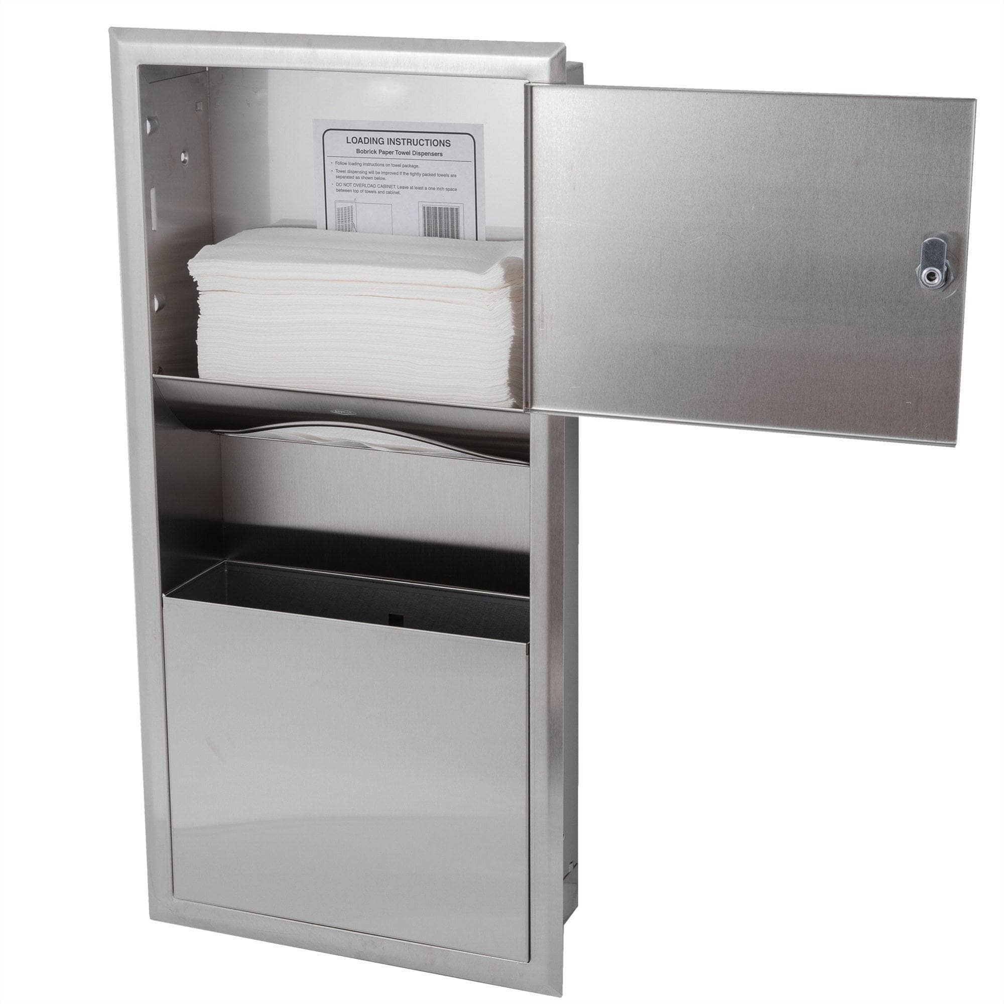 Bobrick B-369 Combination Commercial Paper Towel Dispenser/Waste Receptacle, Recessed-Mounted, Stainless Steel - Image 5