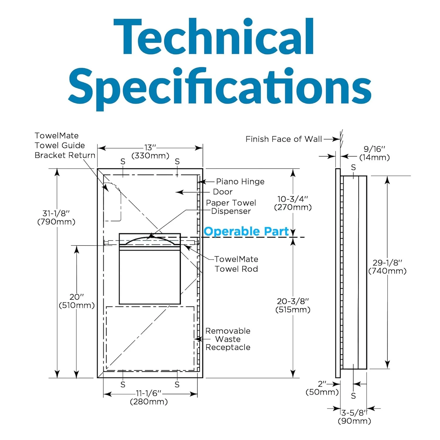 Bobrick B-36903 Combination Commercial Paper Towel Dispenser/Waste Receptacle, Recessed-Mounted, Stainless Steel - Image 16