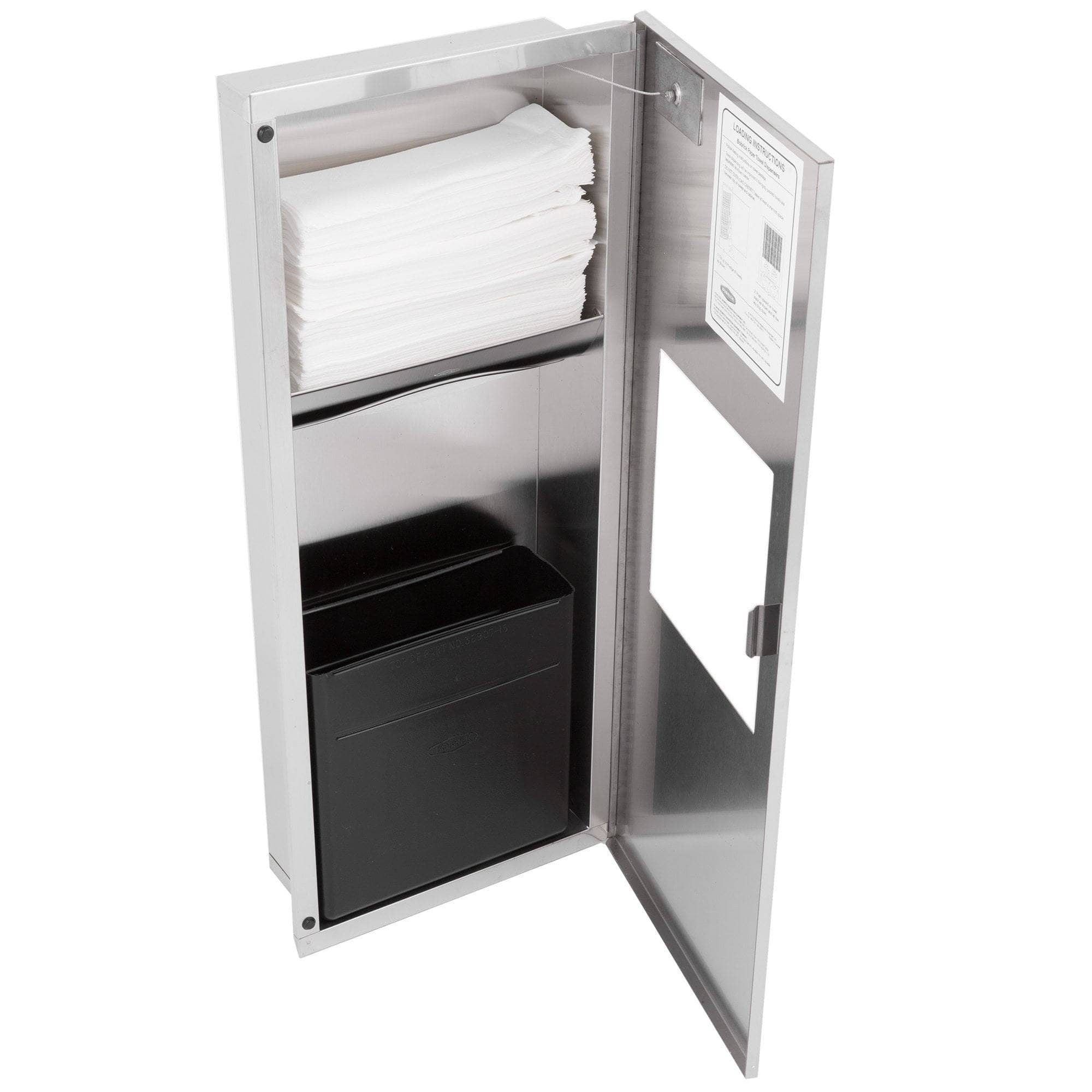 Bobrick B-36903 Combination Commercial Paper Towel Dispenser/Waste Receptacle, Recessed-Mounted, Stainless Steel - Image 8
