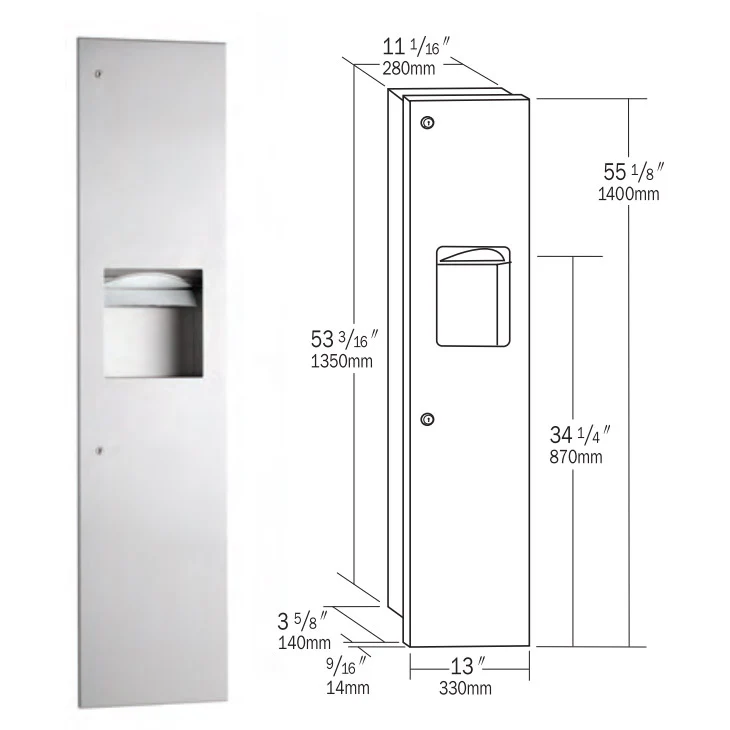 Bobrick B-38034 Combination Commercial Paper Towel Dispenser/Waste Receptacle, Recessed-Mounted, Stainless Steel - Image 3
