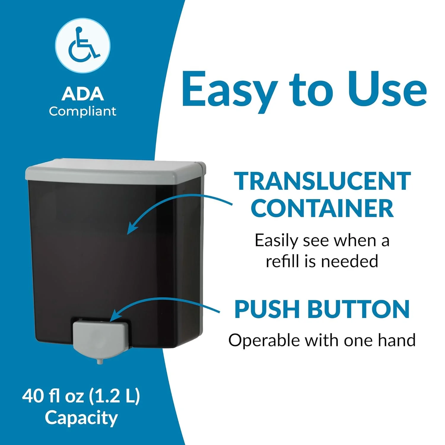 Bobrick B-40 Commercial Liquid Soap Dispenser, Surface-Mounted, Manual-Push, Plastic - 40 Oz - Image 9