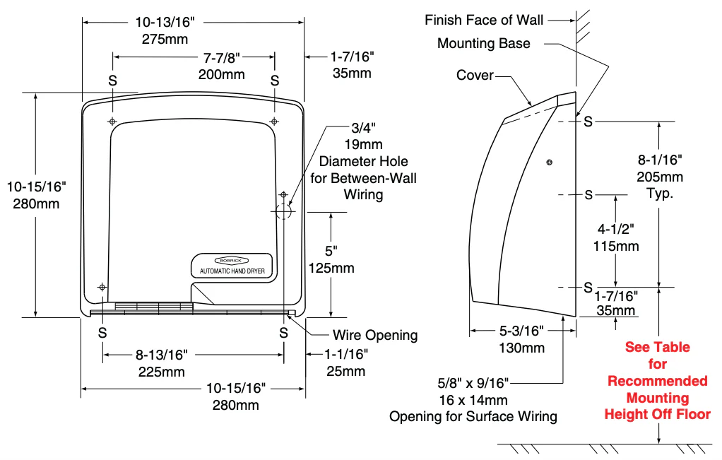 Bobrick B-710 Automatic Hand Dryer, 115 Volt, Surface-Mounted, Plastic - Image 4