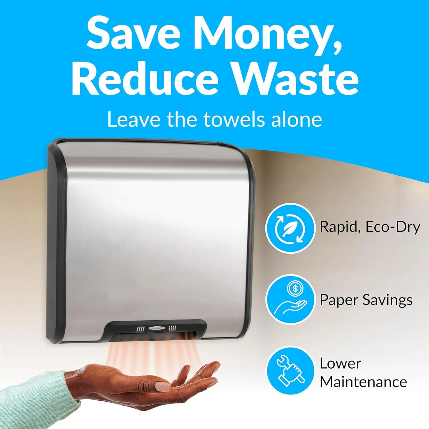 Bobrick B-7128 Automatic Hand Dryer, 115 Volt, Surface-Mounted, Stainless Steel - Image 11