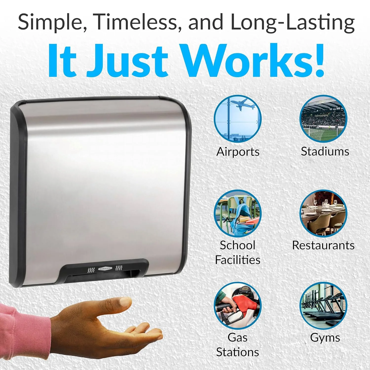 Bobrick B-7128 Automatic Hand Dryer, 115 Volt, Surface-Mounted, Stainless Steel - Image 15