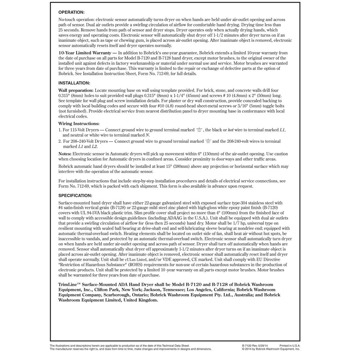 Bobrick B-7128 Automatic Hand Dryer, 115 Volt, Surface-Mounted, Stainless Steel - Image 6