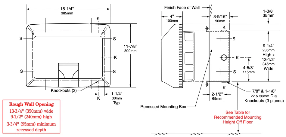 Bobrick B-750 115V AirCraft ADA Recessed Hand Dryer - Image 5