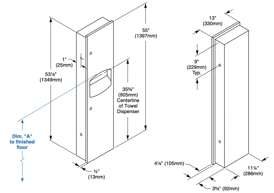 Bradley 2027-00 Combination Towel Dispenser/Waste Receptacle, Recessed-Mounted, Stainless Steel - Image 5