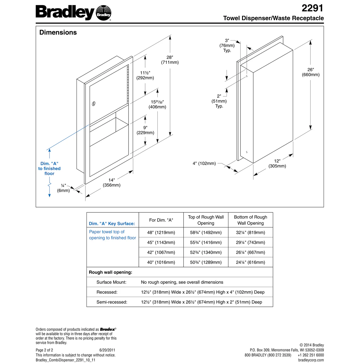 Bradley 2291-00 Combination Towel Dispenser/Waste Receptacle, Recessed-Mounted, Stainless Steel - Image 4