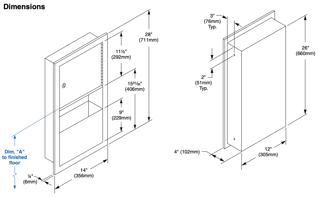 Bradley 2291-11 Combination Towel Dispenser/Waste Receptacle, Surface-Mounted, Stainless Steel - Image 5