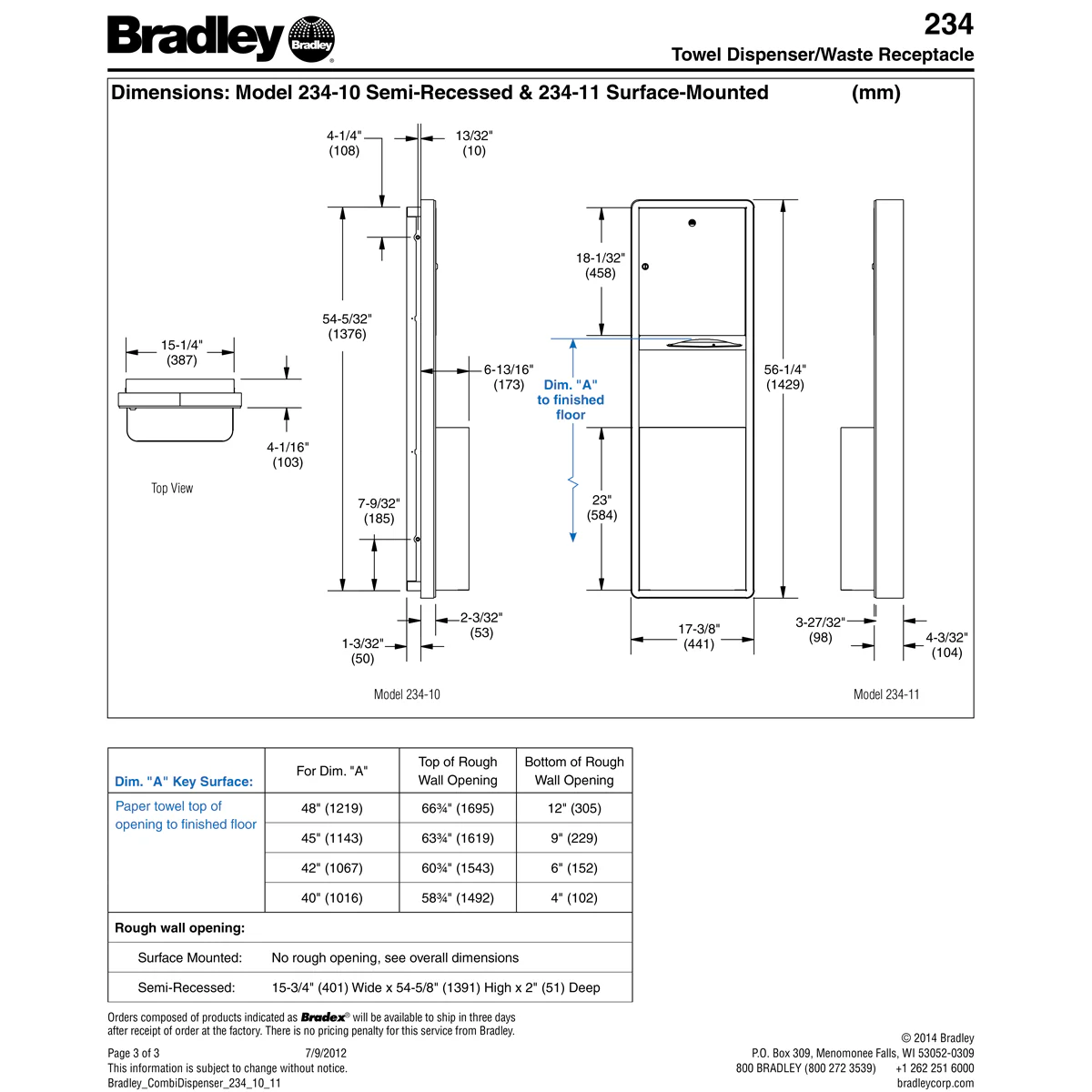 Bradley 234-1135 Commercial Paper Towel Dispenser/Waste Receptacle, Surface-Mounted, Stainless Steel - Image 4