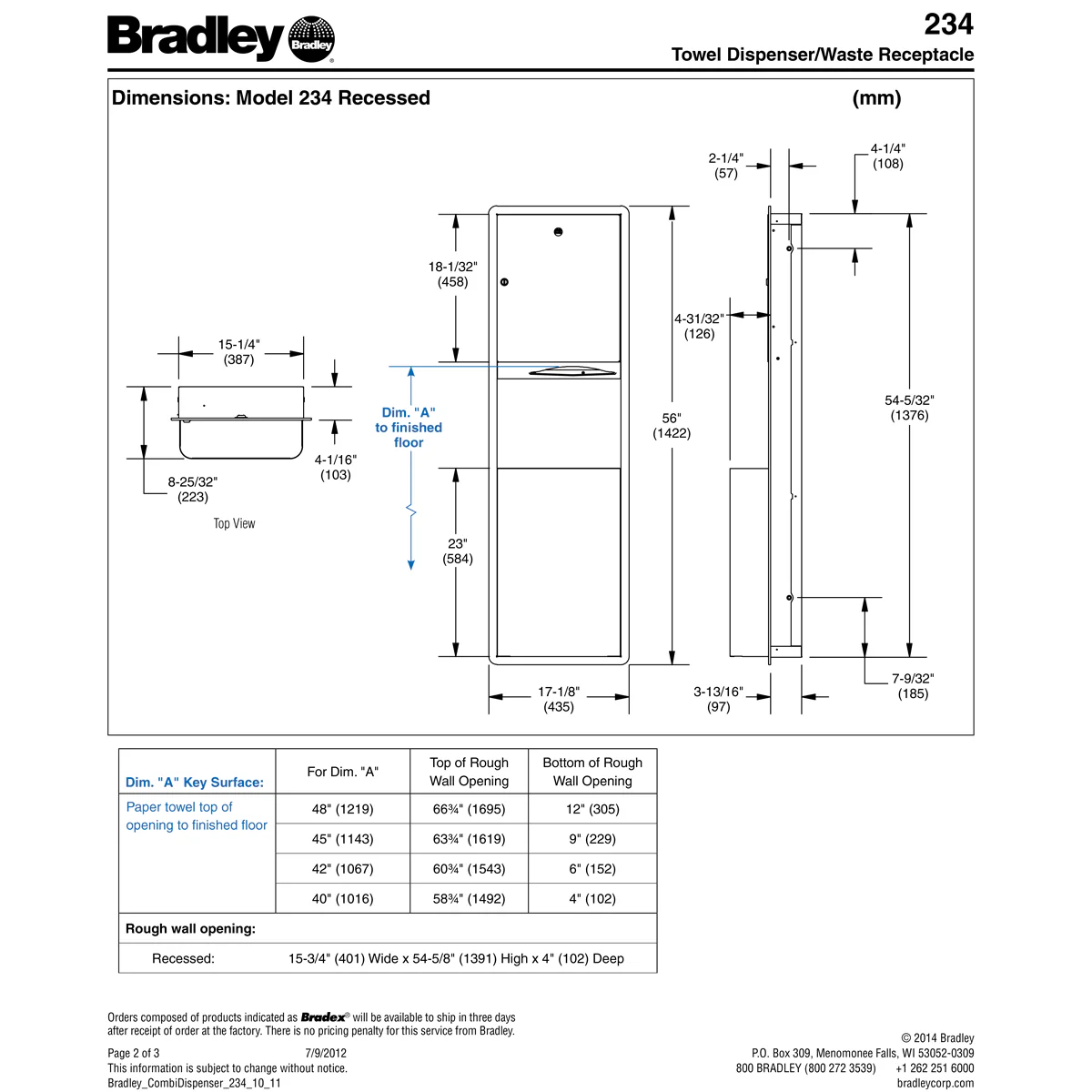 Bradley 234-1135 Commercial Paper Towel Dispenser/Waste Receptacle, Surface-Mounted, Stainless Steel - Image 5