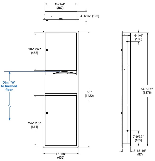 Bradley 235-10 Commercial Paper Towel Dispenser/Waste Receptacle, Semi-Recessed-Mounted, Stainless Steel - Image 3