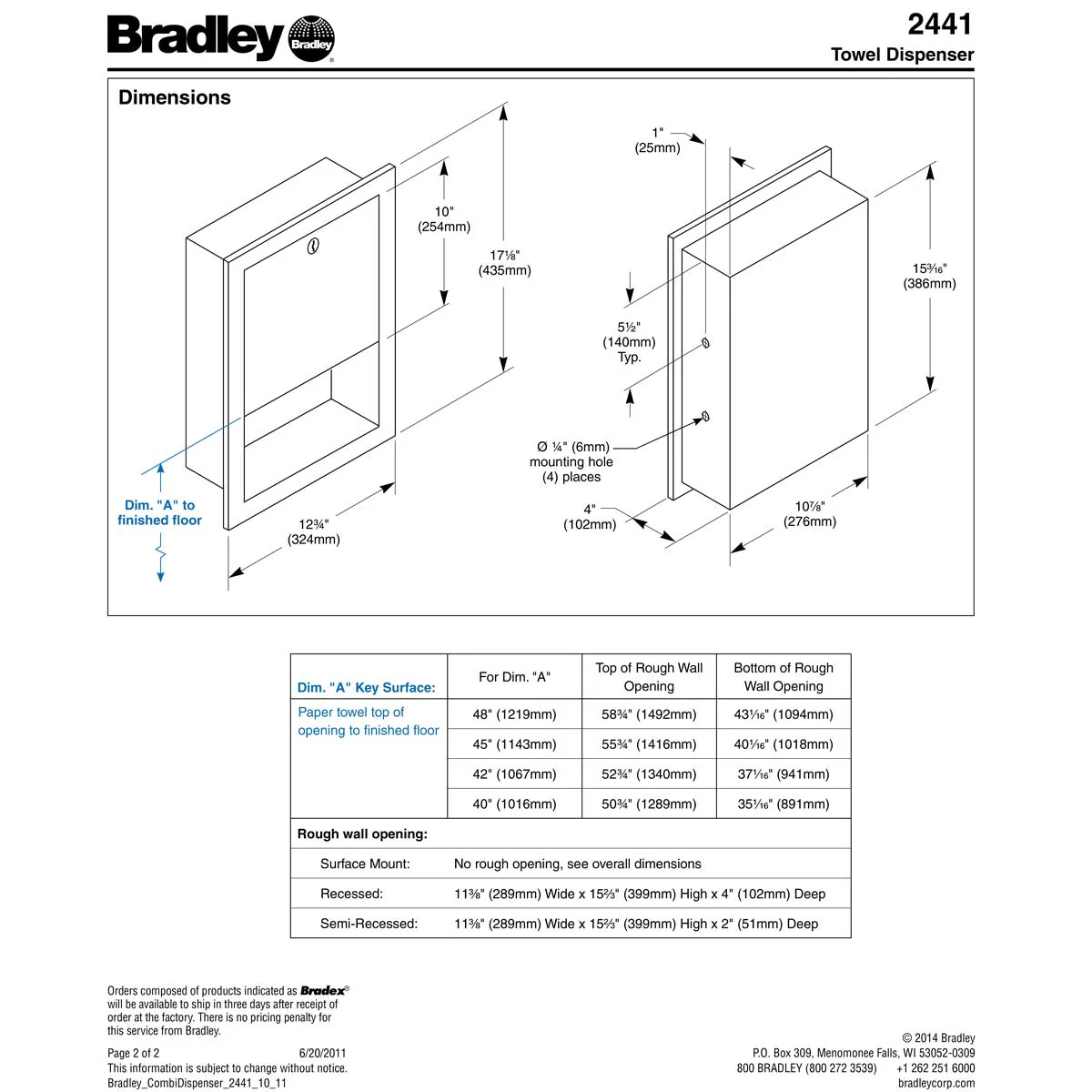 Bradley 2441-11 Commercial BX-Paper Towel Dispenser, Surface Mounted, Stainless Steel - Image 6