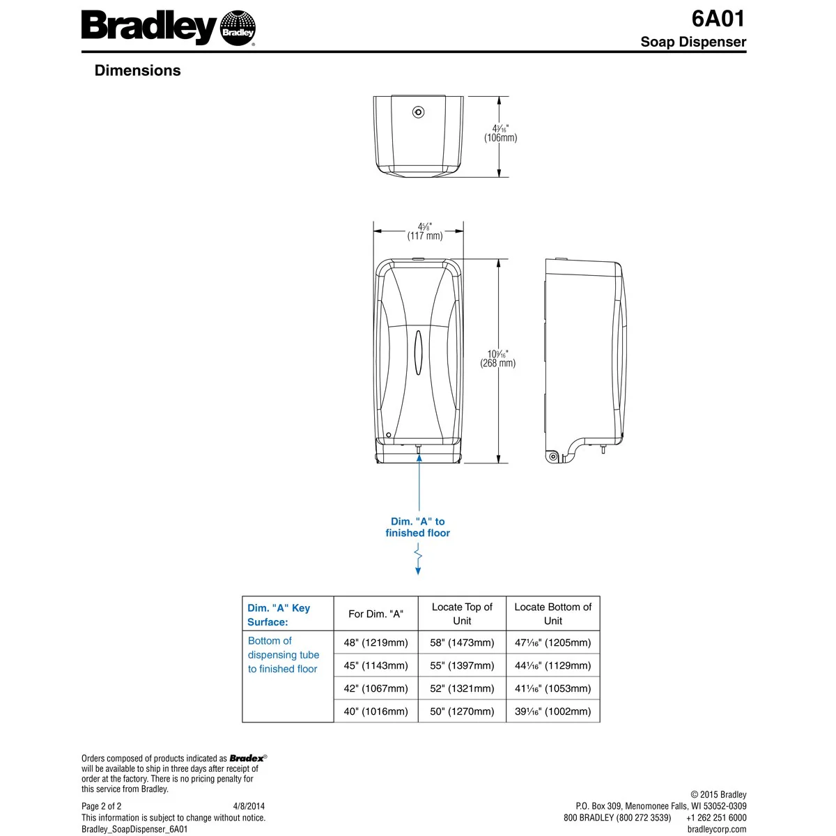 Bradley 6A01-11 Automatic Foam Soap/Sanitizer Dispenser, Surface Mount - Image 7